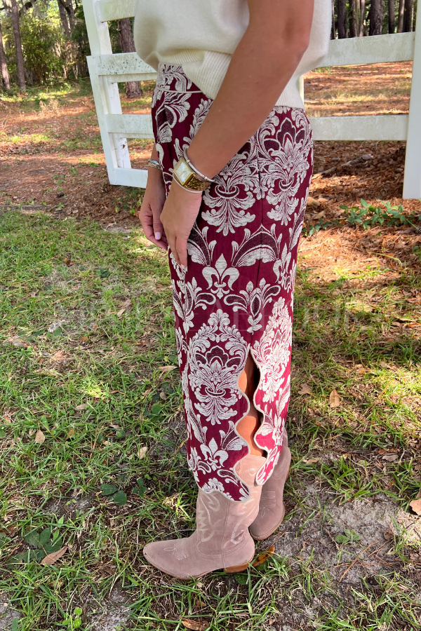 Bicolor Jacquard Waves Midi Skirt by Farm Rio
