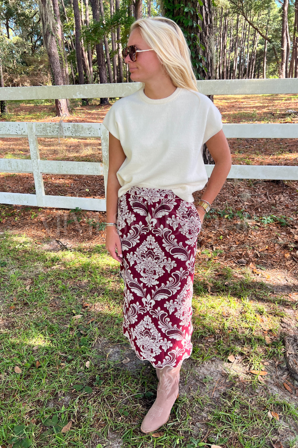 Bicolor Jacquard Waves Midi Skirt by Farm Rio