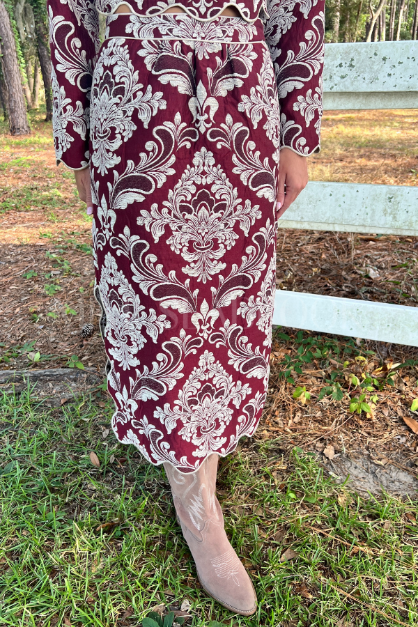 Bicolor Jacquard Waves Midi Skirt by Farm Rio