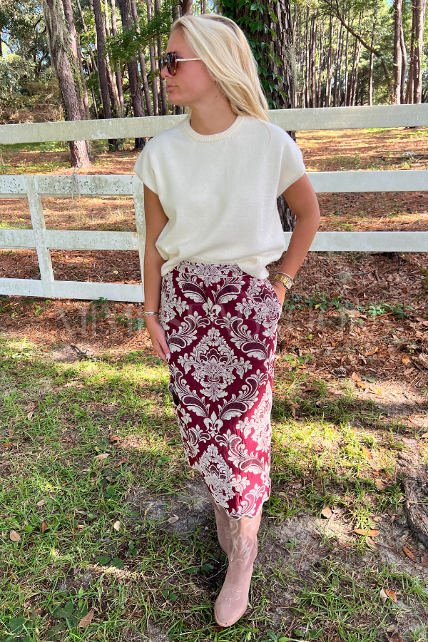 Bicolor Jacquard Waves Midi Skirt by Farm Rio