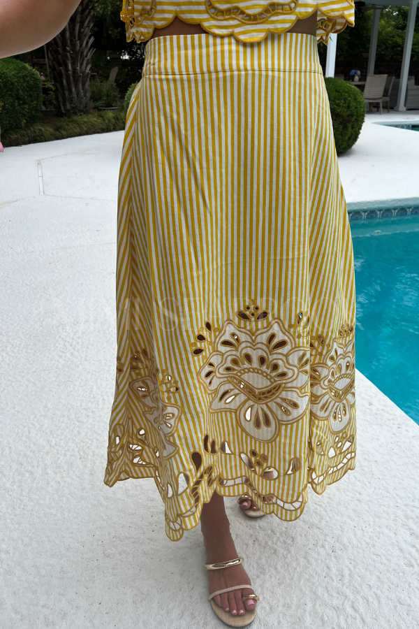 Bicolor Stripes Richilieur Midi Skirt by Farm Rio
