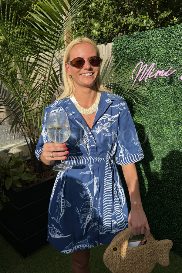 Bimini Dress by King + Pitt, blue billfish print (pre-order)