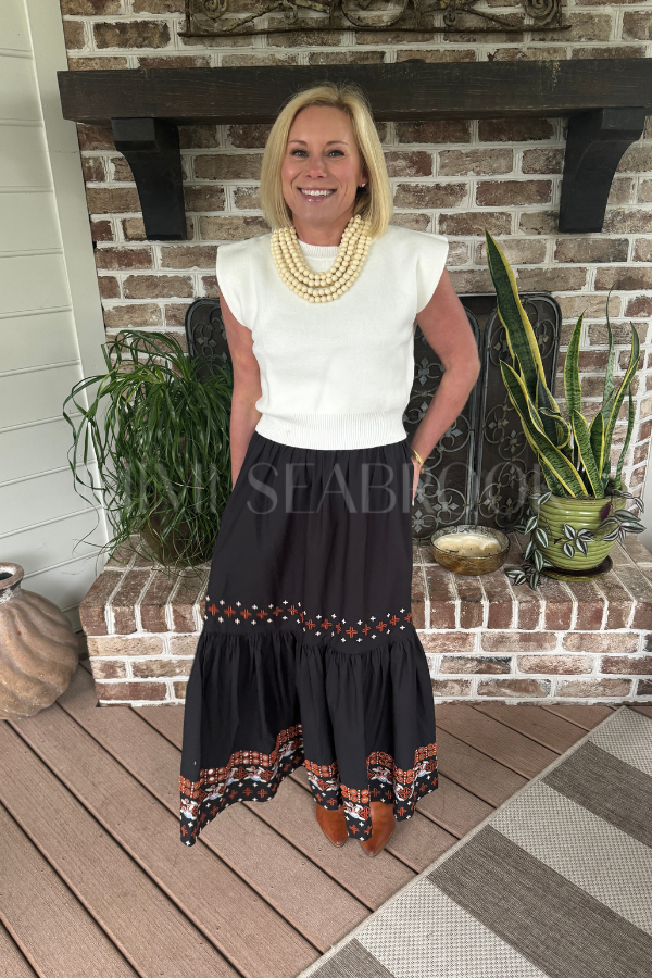 Black Embroidery Maxi Skirt by Farm Rio