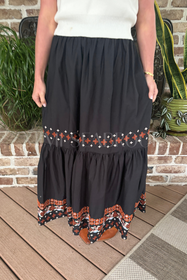 Black Embroidery Maxi Skirt by Farm Rio