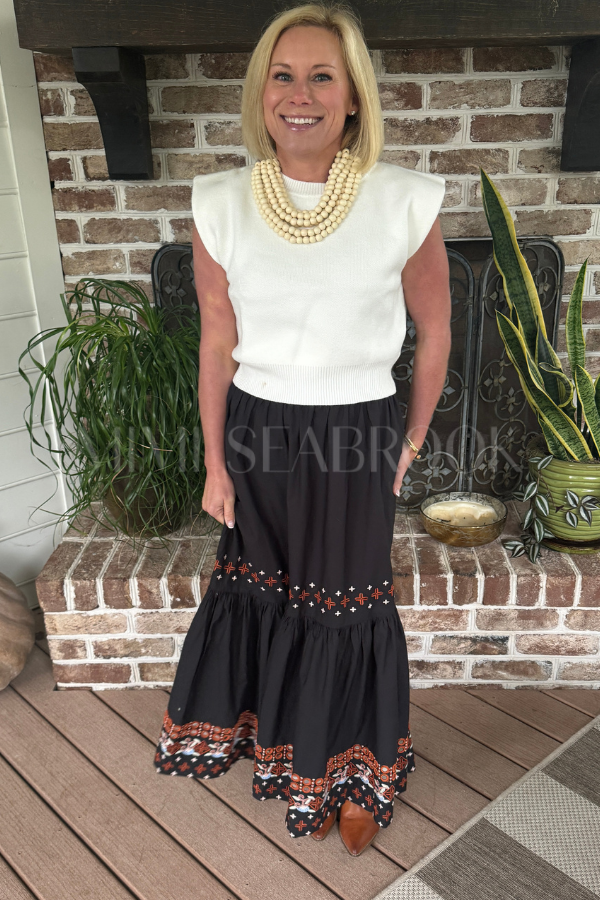 Black Embroidery Maxi Skirt by Farm Rio