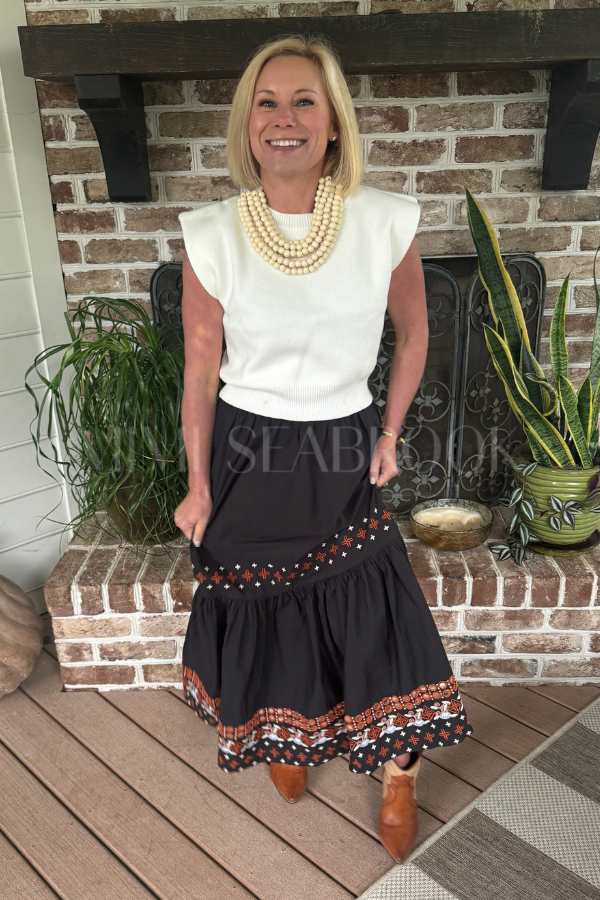 Black Embroidery Maxi Skirt by Farm Rio