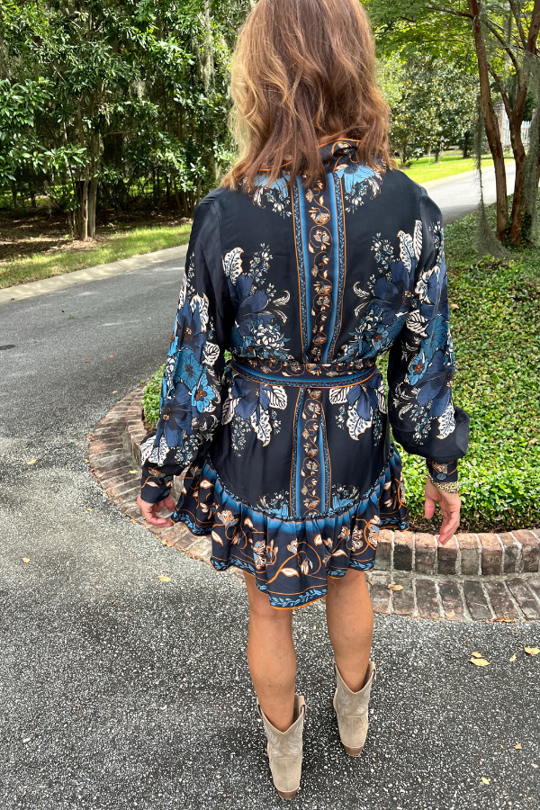 Bloom Tapestry Black Long Sleeves Mini Dress by Farm Rio Bloom Tapestry Black Long Sleeves Mini Dress by Farm Rio