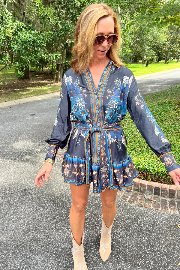 Bloom Tapestry Black Long Sleeves Mini Dress by Farm Rio Bloom Tapestry Black Long Sleeves Mini Dress by Farm Rio