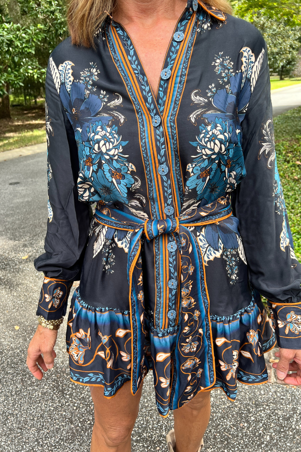 Bloom Tapestry Black Long Sleeves Mini Dress by Farm Rio Bloom Tapestry Black Long Sleeves Mini Dress by Farm Rio