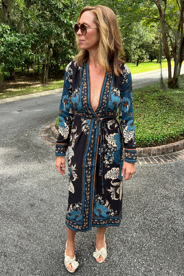 Blossom Tapestry Black MIdi Wrap Dress by Farm Rio