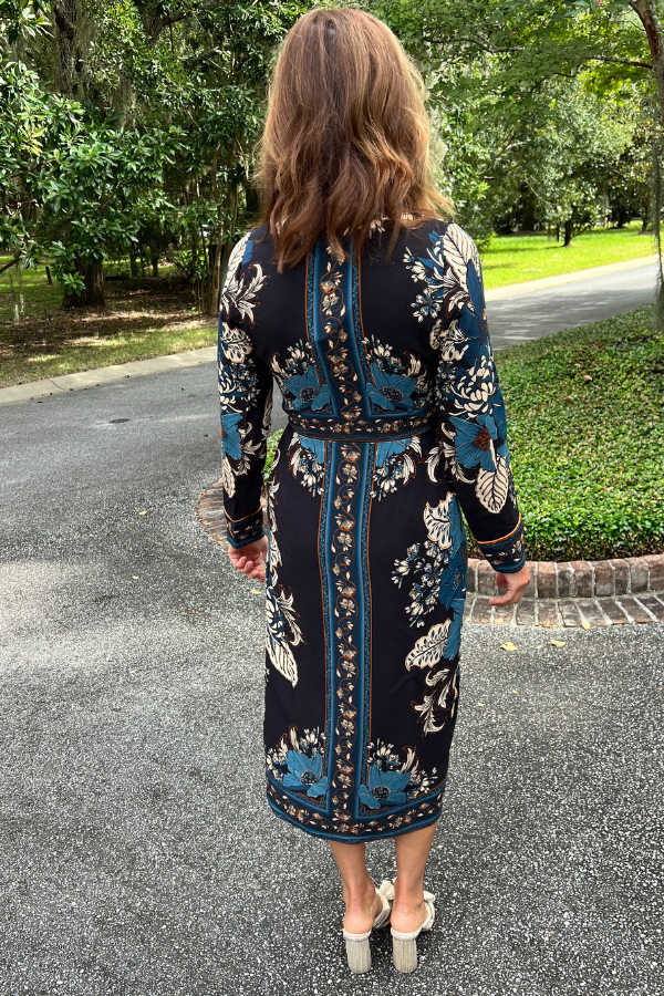 Blossom Tapestry Black MIdi Wrap Dress by Farm Rio