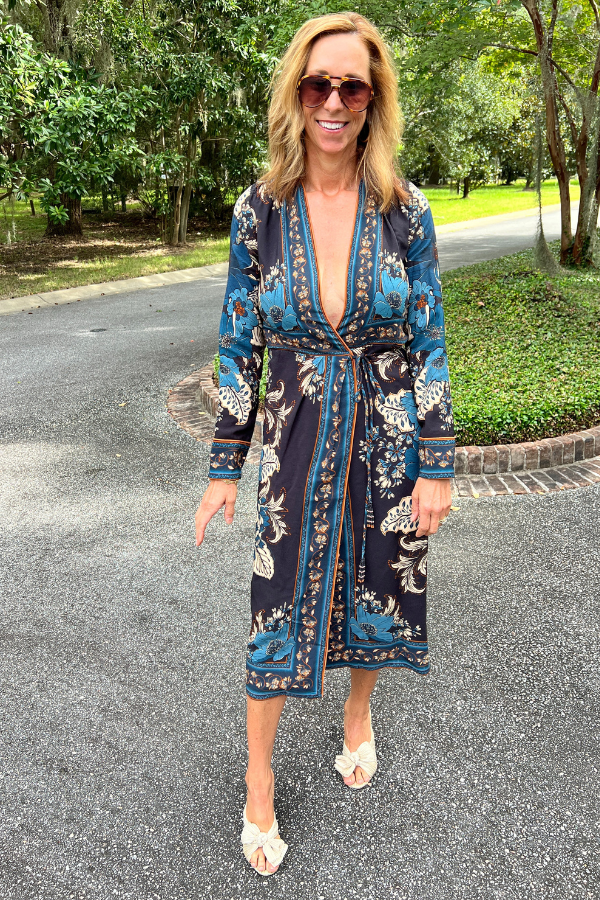 Blossom Tapestry Black MIdi Wrap Dress by Farm Rio