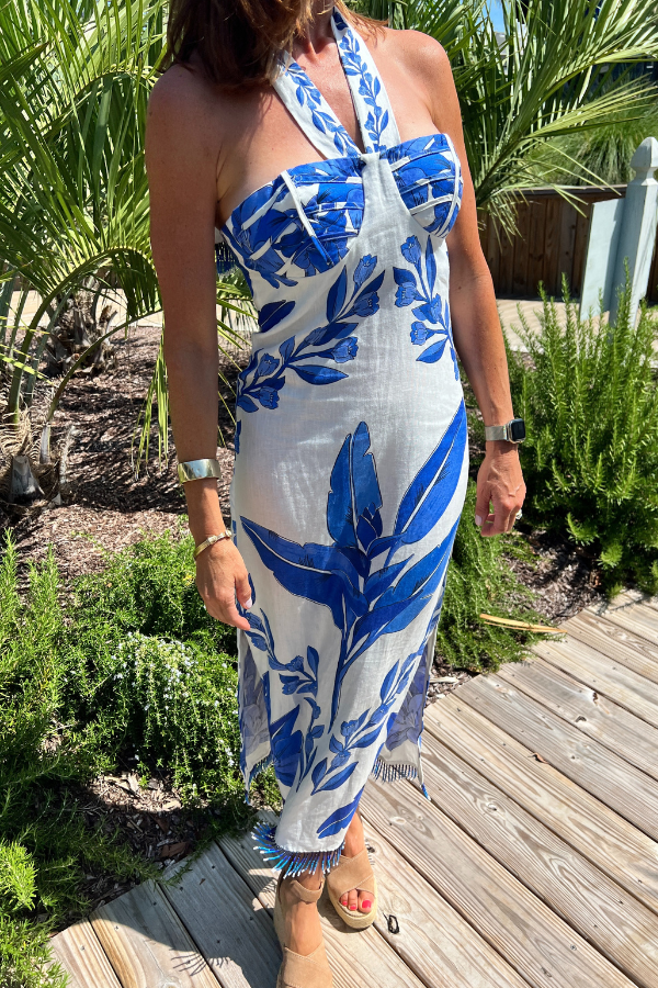 Blue Yard Off White Sleeveless Maxi Dress by Farm Rio