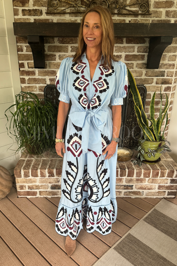 Blue Artisanal Short Sleeve Maxi Dress by Farm Rio