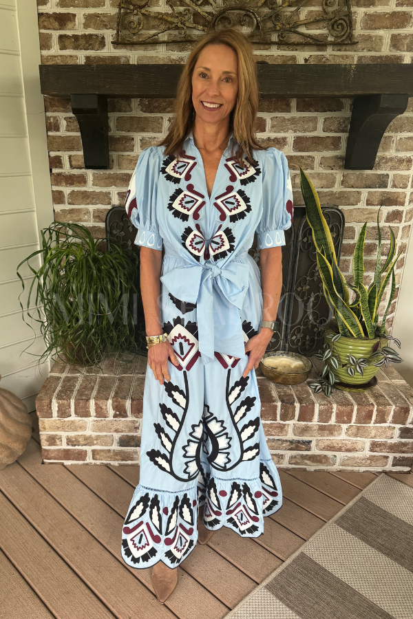 Blue Artisanal Short Sleeve Maxi Dress by Farm Rio