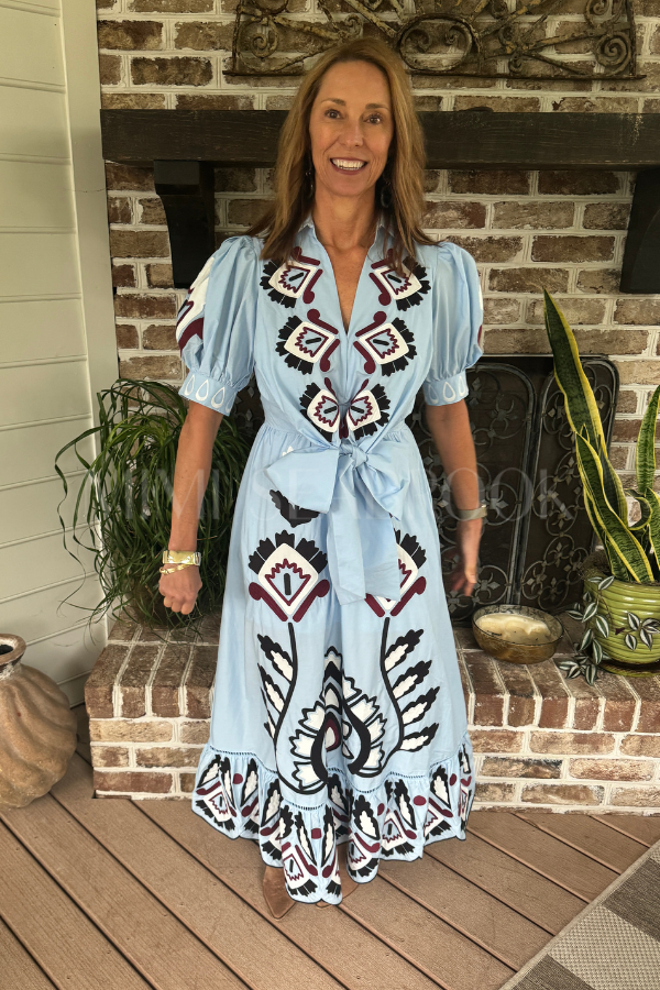 Blue Artisanal Short Sleeve Maxi Dress by Farm Rio