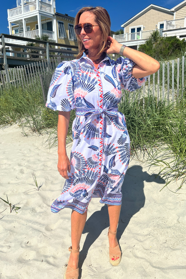 Boca Grande Dress, aztec bird print by King + Pitt