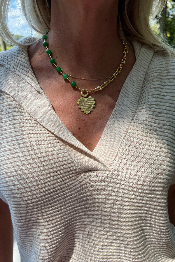 Bower Heart Charm necklace, emerald