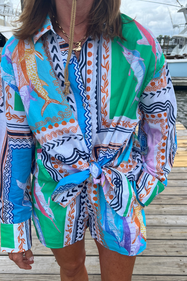 Boyfriend Shirt by King + Pitt, conch republic print