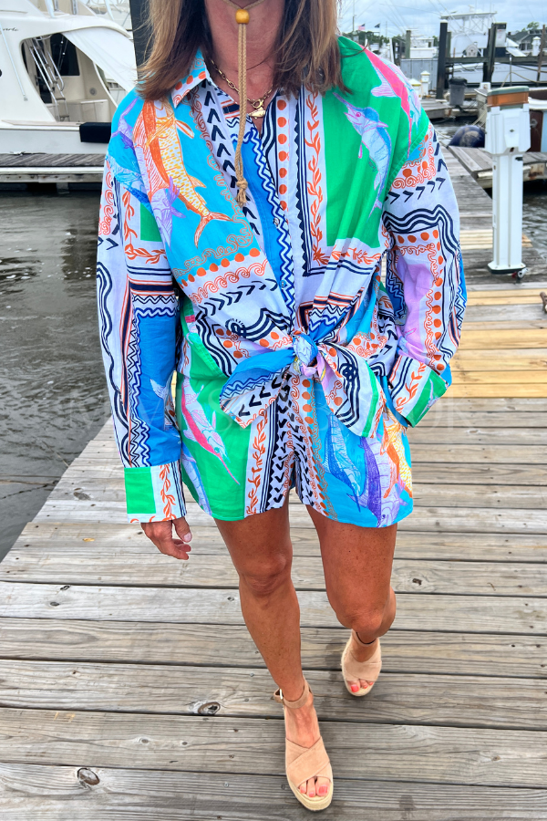 Boyfriend Shirt by King + Pitt, conch republic print