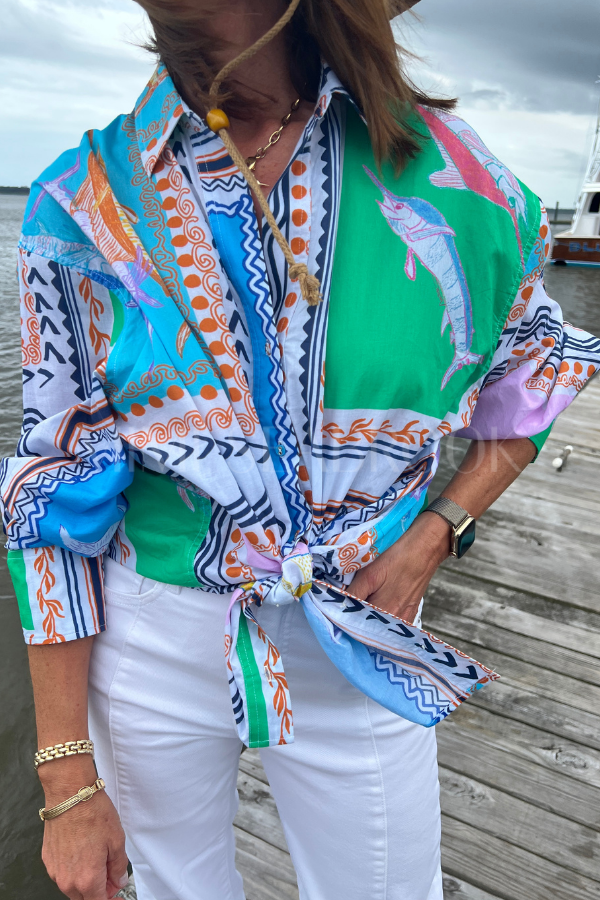 Boyfriend Shirt by King + Pitt, conch republic print