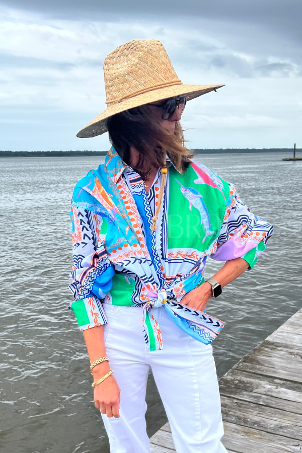 Boyfriend Shirt by King + Pitt, conch republic print