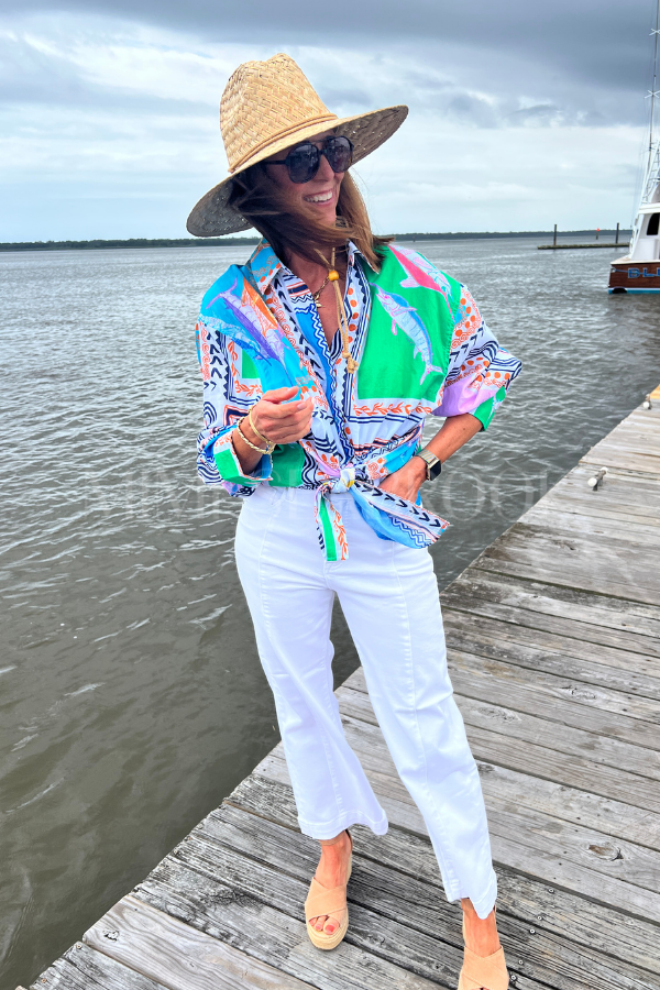 Boyfriend Shirt by King + Pitt, conch republic print