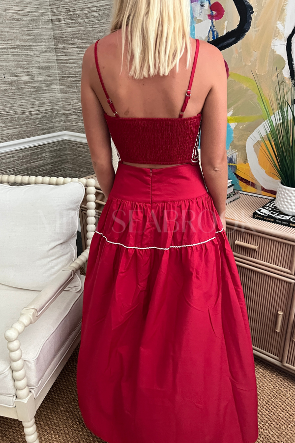 Burks top and skirt set, crimson