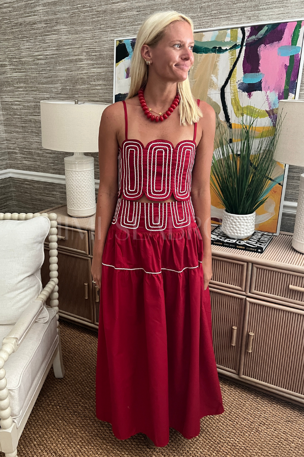 Burks top and skirt set, crimson