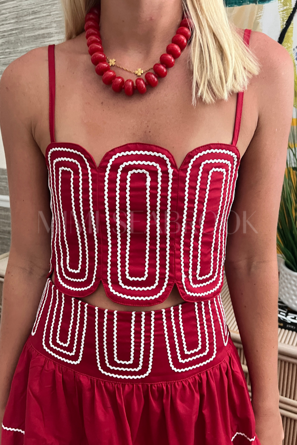 Burks top and skirt set, crimson