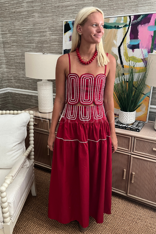 Burks top and skirt set, crimson