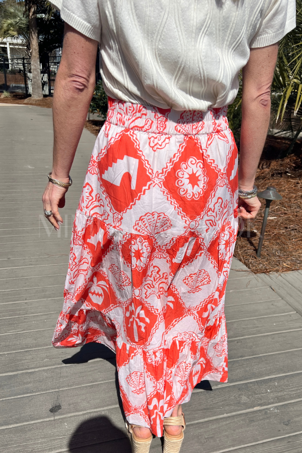 Button Front Skirt, Asterias Red