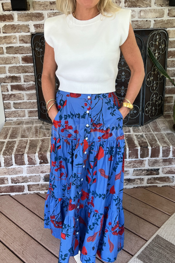 Button Front Skirt, Bartram Blue by Oliphant