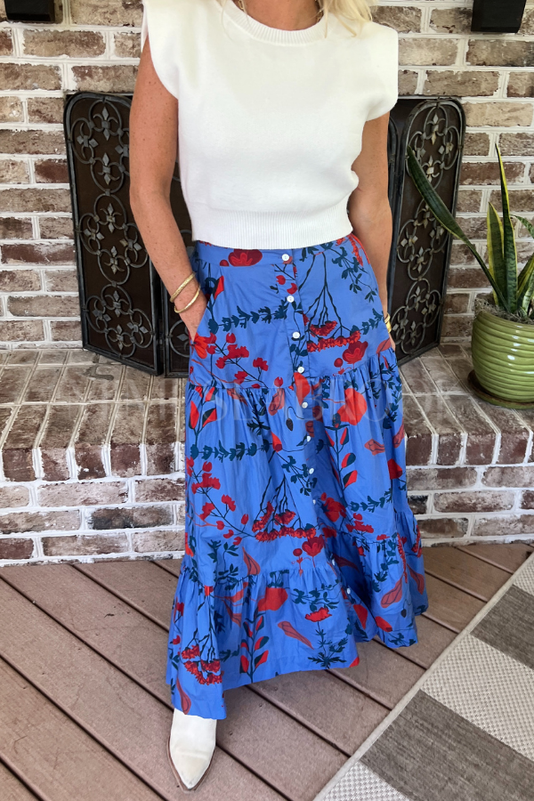 Button Front Skirt, Bartram Blue by Oliphant
