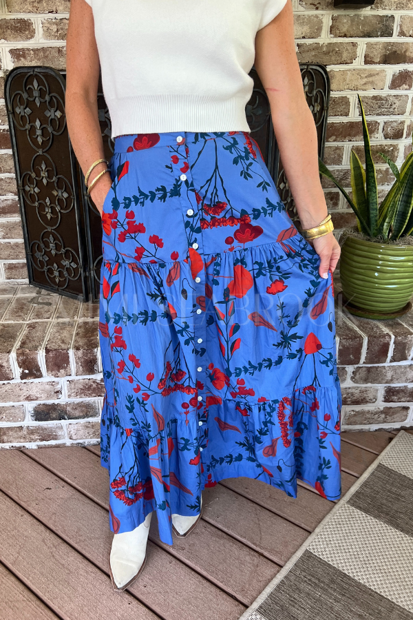 Button Front Skirt, Bartram Blue by Oliphant