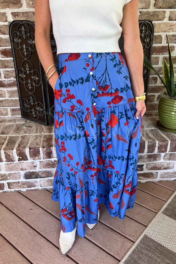 Button Front Skirt, Bartram Blue by Oliphant