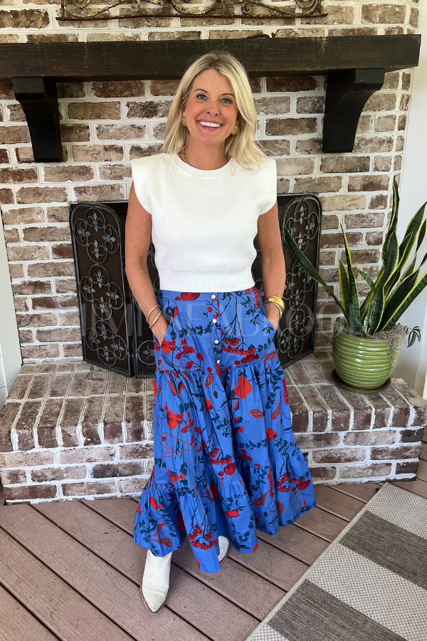Button Front Skirt, Bartram Blue by Oliphant