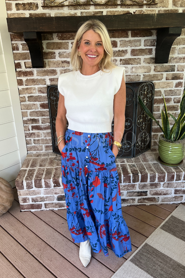 Button Front Skirt, Bartram Blue by Oliphant