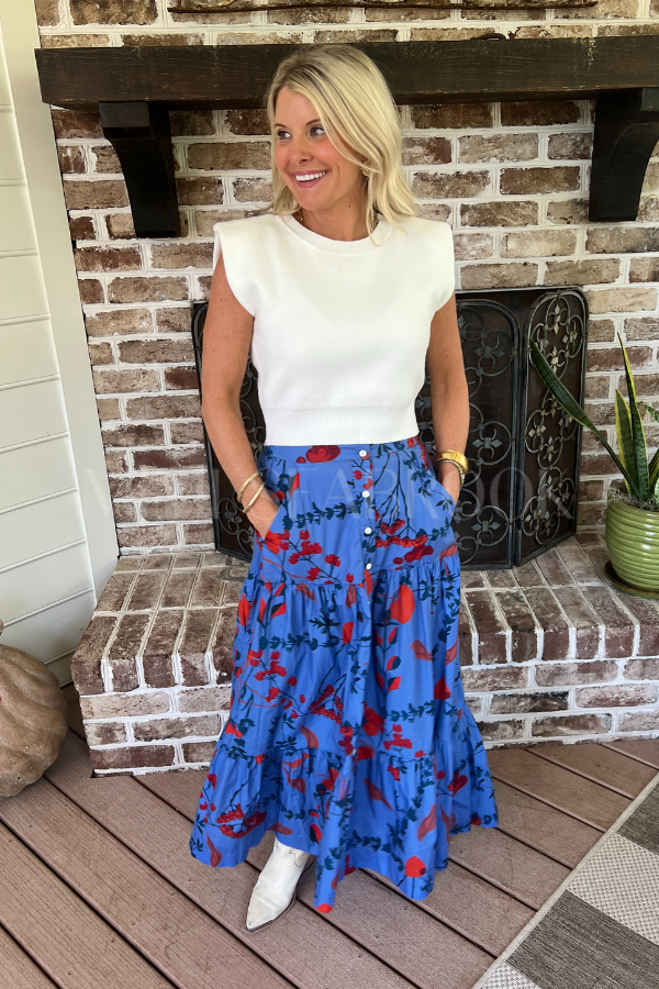 Button Front Skirt, Bartram Blue by Oliphant