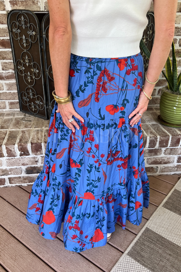Button Front Skirt, Bartram Blue by Oliphant