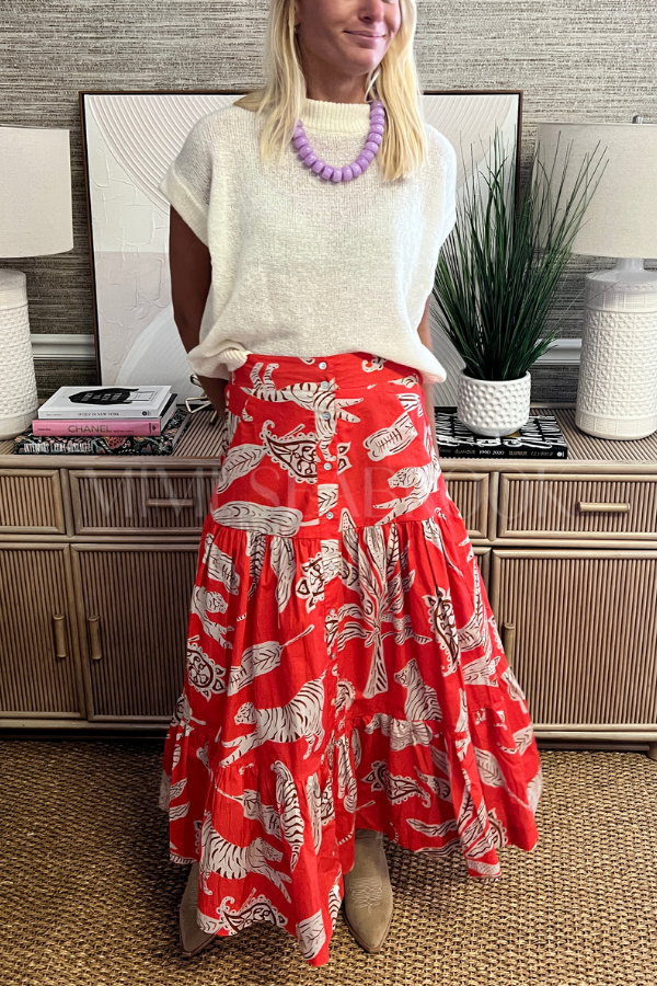 Button Front Skirt, Bengal Brick by Oliphant