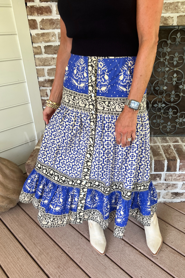 Button Front Skirt, Cobalt by Oliphant