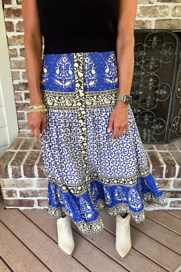 Button Front Skirt, Cobalt by Oliphant