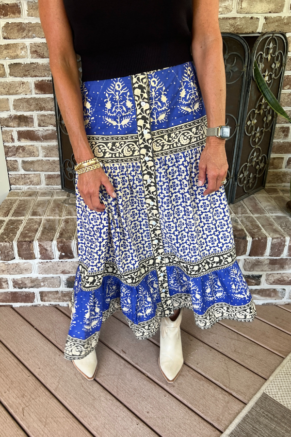 Button Front Skirt, Cobalt by Oliphant