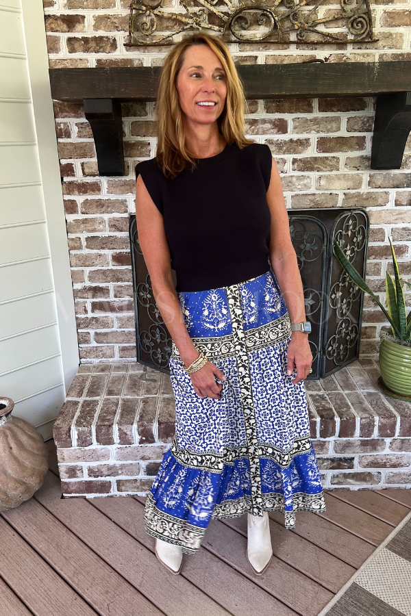 Button Front Skirt, Cobalt by Oliphant