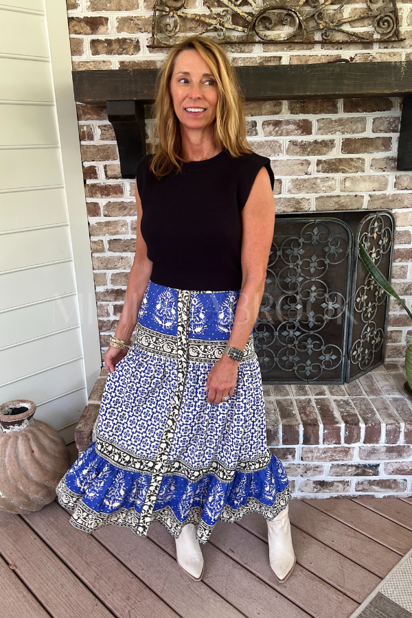 Button Front Skirt, Cobalt by Oliphant