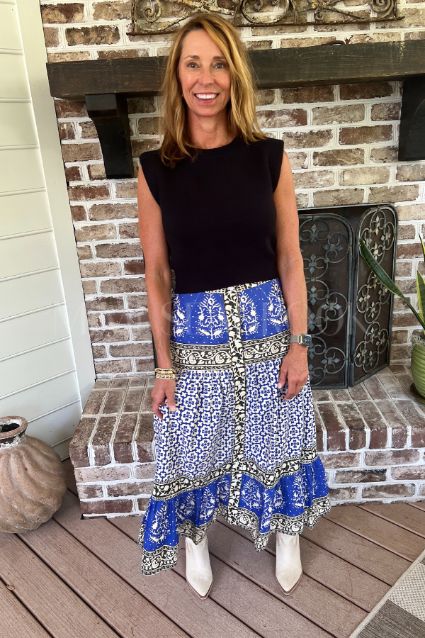 Button Front Skirt, Cobalt by Oliphant