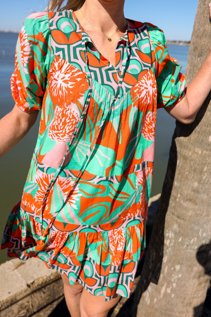 Orange Beach Dress by King + Pitt, Flower Burst print