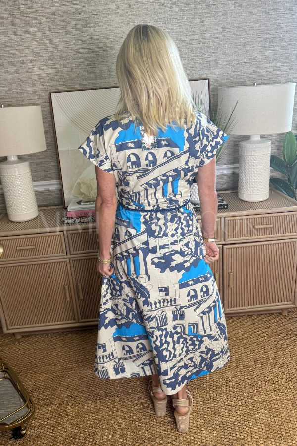 Cap Sleeve Shirt Dress, Roma Blue by Oliphant