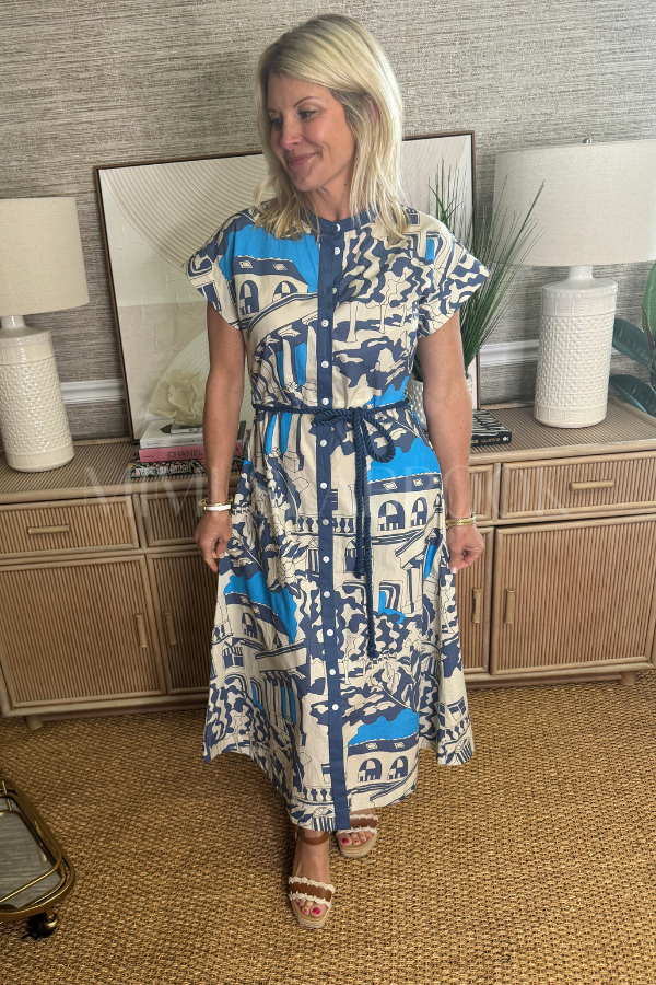 Cap Sleeve Shirt Dress, Roma Blue by Oliphant